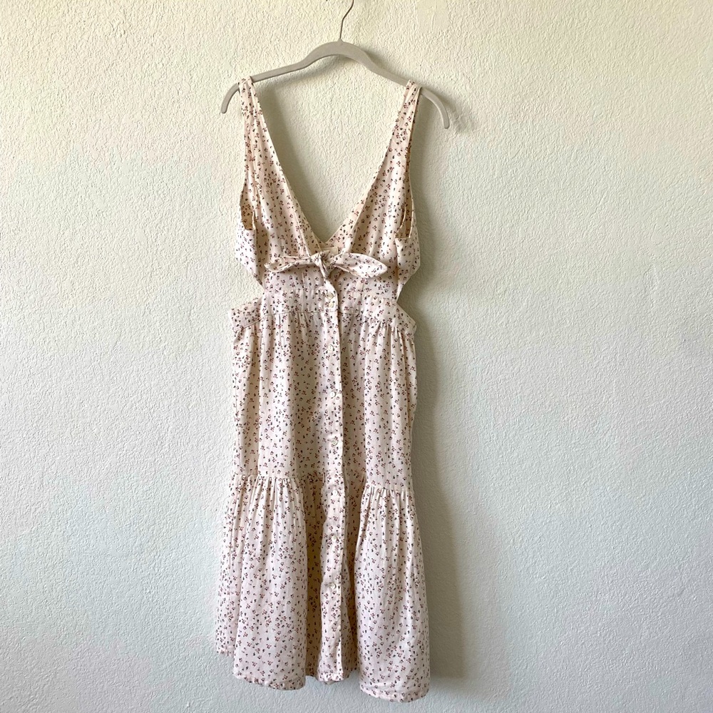 McGuire Denim Floral Tie Front Cutout Dress Size 8 Anthropologie Boho